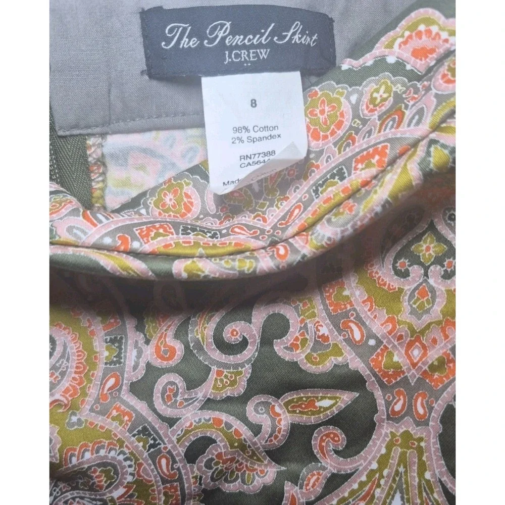 J. Crew Women's Paisley Pencil Skirt Size 8 Green/Gold Boho Chic